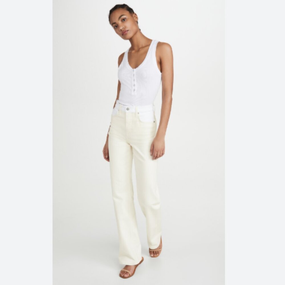 BLDWN High Rise Relaxed Straight Leg Jeans Powder White Size 28 NEW